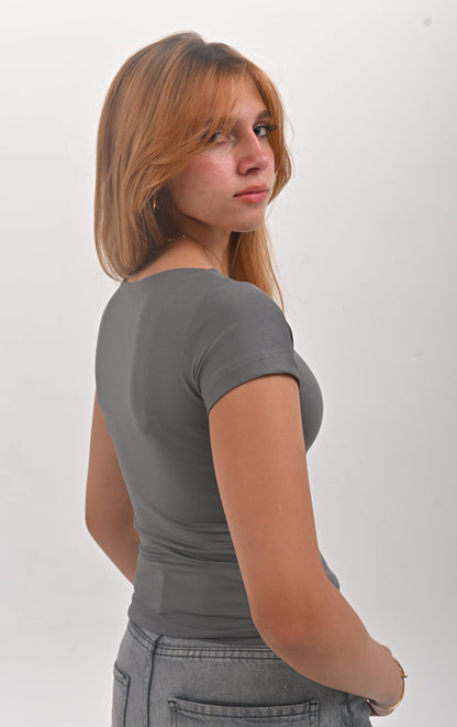 Zipper Short-sleeve Basic Top